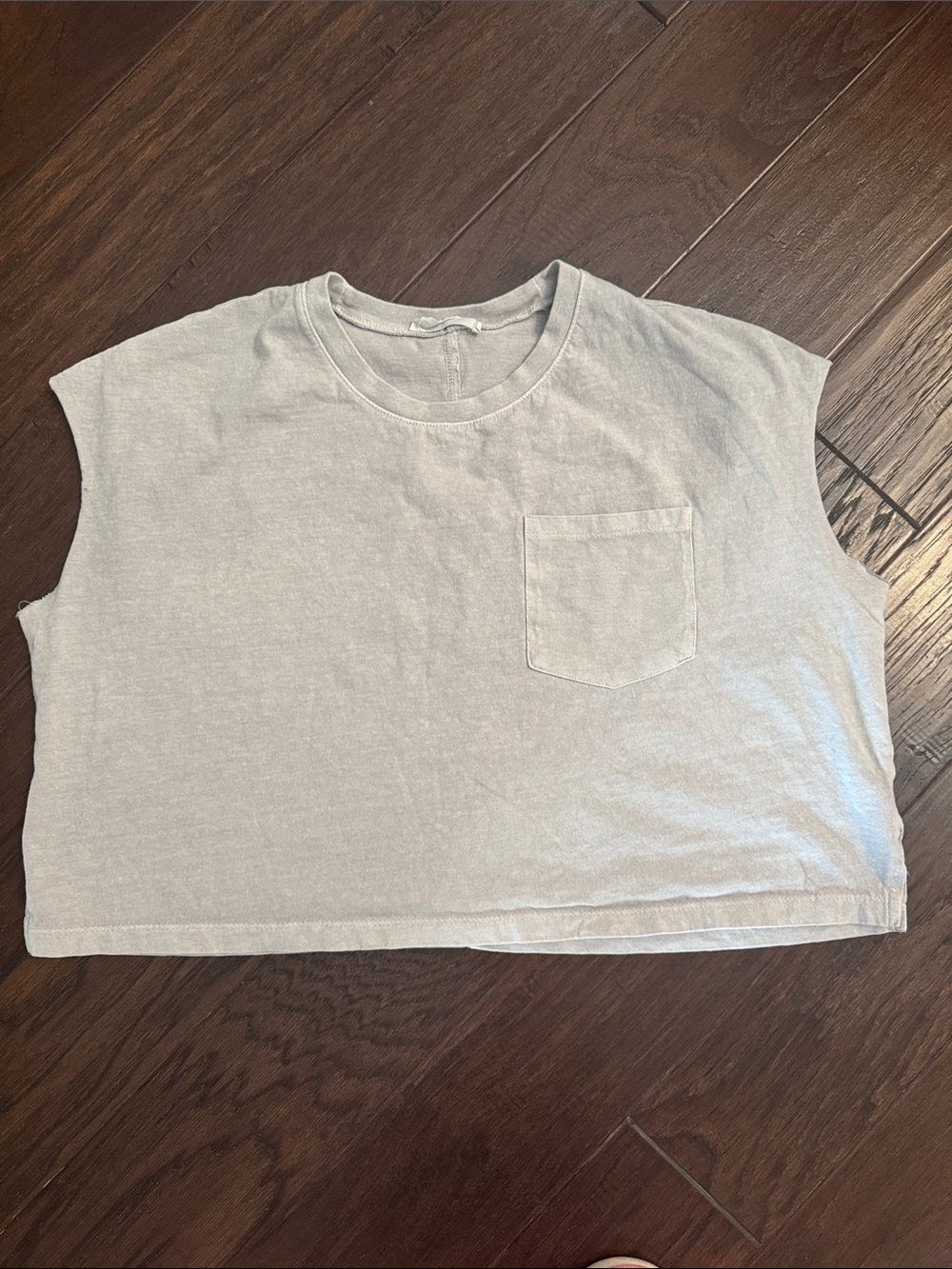 Double Zero Light Gray Cropped Tank Top with Pocket - Picture 1 of 6